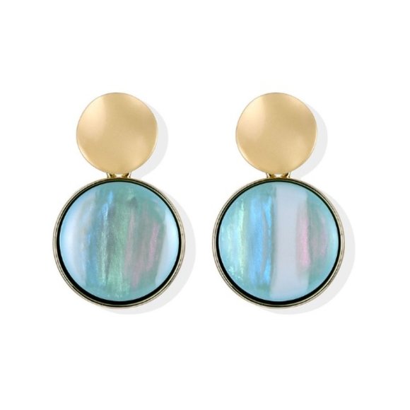 Cyan Iridescent Drop Circular Earrings - Picture 2 of 3